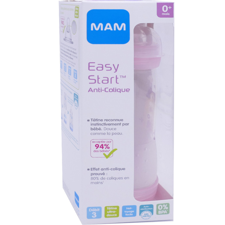 Biberon Bio Easy Start - Anti-colique - 4+ Mois - MAM - 320 ml