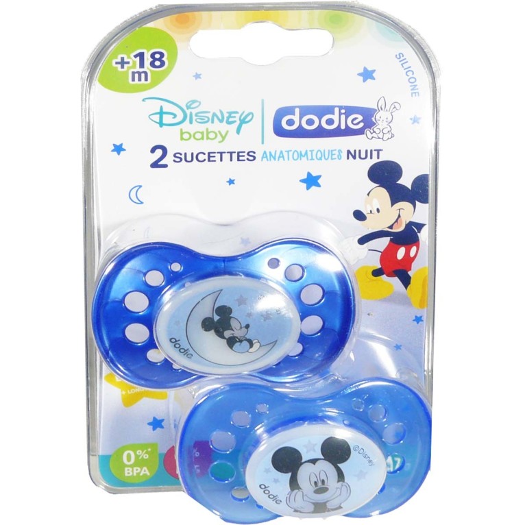 DODIE SUCETTES NUIT DISNEY +18 MOIS SILICONE MICKEY LOT DE 2