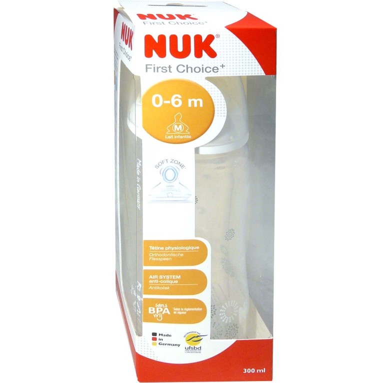 NUK First Choice+ biberon 0-6 mois, 150 ml, tétine en silicone, contrôle de  la température, anti-colique, sans BPA, [filles, garçons] : : Bébé  et Puériculture
