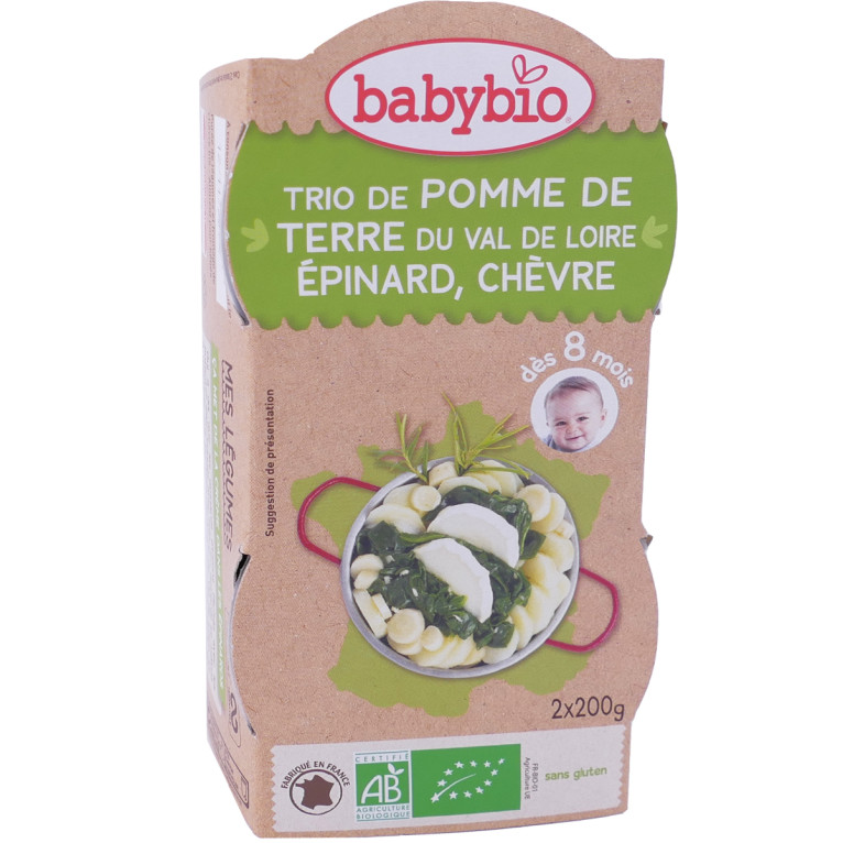 BabyBio petits pots bébé Pomme de terre Epinards Bio - Dès 4 mois