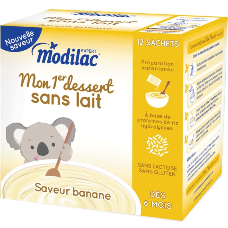 PharmaVie - Modilac Expert Mon 1er Dessert sans lait Préparation  instantanée Banane 12 Sachets/18,6g