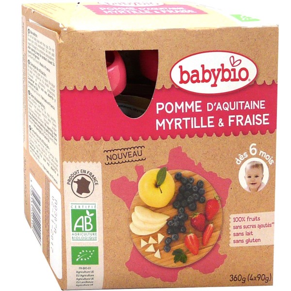 BABYBIO COMPOTE POMMEMYRTILLEFRAISE 4 GOURDES Bébé