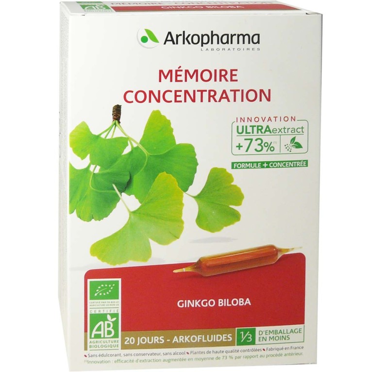 ARKOPHARMA MEMOIRE ET CONCENTRATION 20 AMPOULES DE 10ML