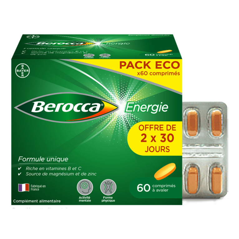 BEROCCA ENERGIE Vitamine B et C, Magnésium et Zinc, 40 comprimés