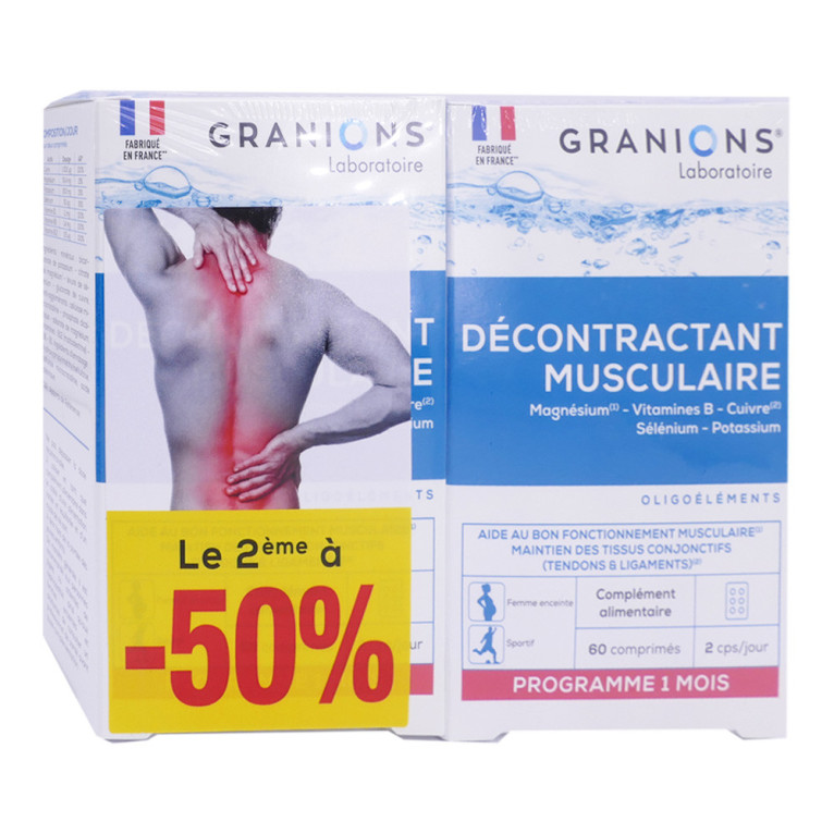 GRANIONS Décontractant Musculaire Fort - Lot De 2 Boîtes De 20 Comprimés, Date 05/2027, NEUF