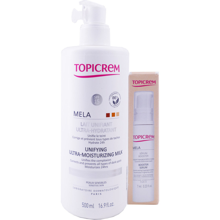 TOPICREM MELA LAIT ECLAIRCISSANT ULTRA HYDRATANT 500 ML + SERUM BOOSTER 7ML