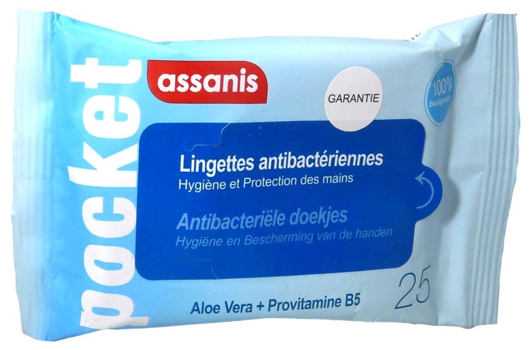 Lingettes antibactériennes Assanis - désinfectant mains