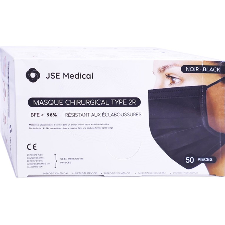 Masque Chirurgical Type 2R - Noir - Boîte de 50 - LE PETIT FOURNISSEUR