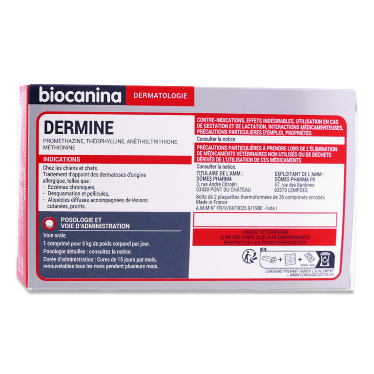 BIOCANINA DERMINE CHIEN CHAT 72 COMPRIMÉS